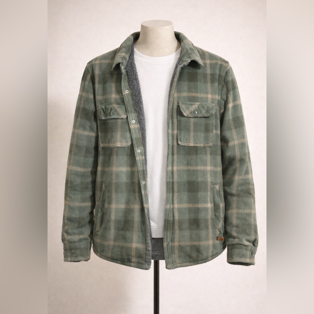 Men's Olive Green Sherpa Lined Jacket Large Voyager‎ Heavyweight Warm